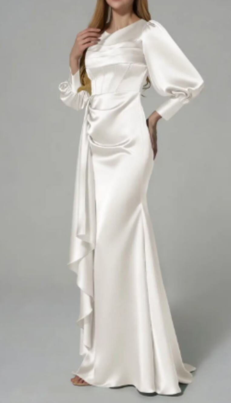 AW BRIDAL 4 S ivory satin crystal Gabriela formal party gala maxi dress NEW b54